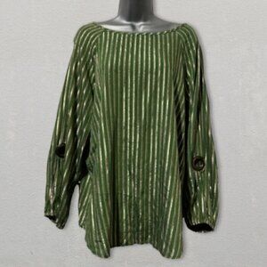Eva Franco for Anthropologie Metallic Flowy Top Long Sleeve Green Gold W 6 NWT